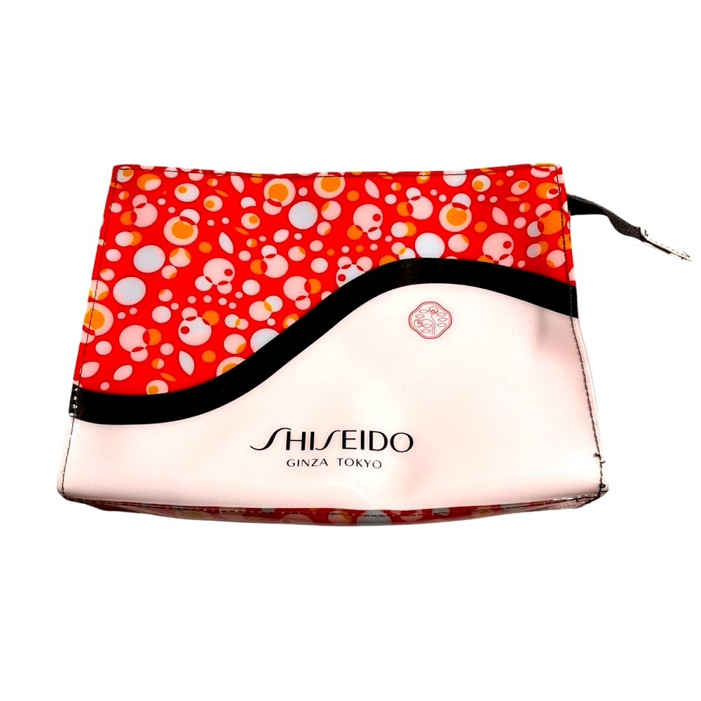 SHISEIDO Ginza Tokyo White/Red Glam PVC Makeup Zipper Cosmetic Bag